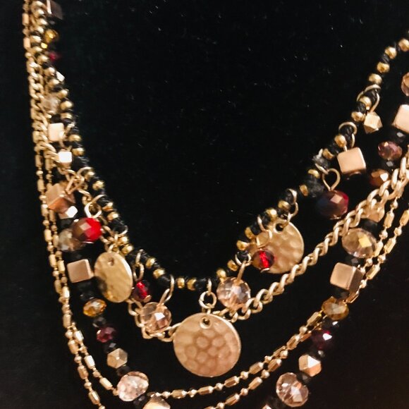LOFT Jewelry - LOFT GOLD TONE  MULTILAYERED CHAINS AND BEADS EXOTIC HOBO NECKLACE 16"